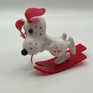 Red and White vintage Snoopy on Skis Christmas ornament
